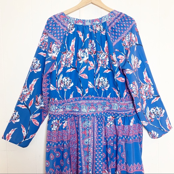 eShakti Custom Blue & Pink Floral Long Sleeve Maxi - Picture 5 of 8